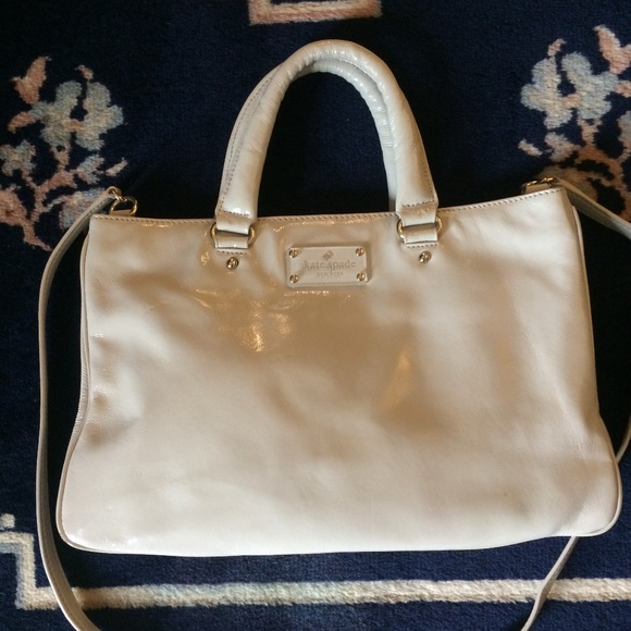 taupe patent leather handbag